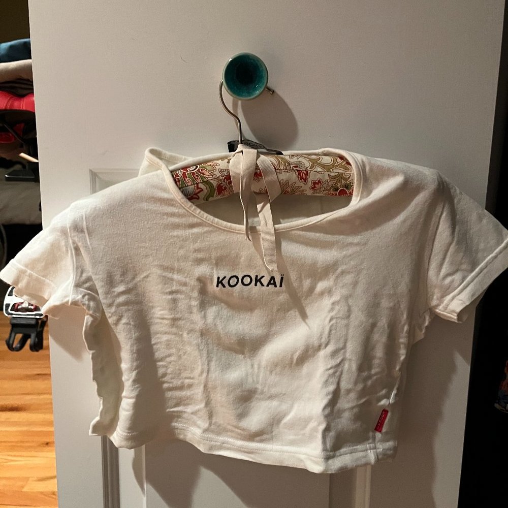 Kookaï Cropped White Tee Shirt, XS